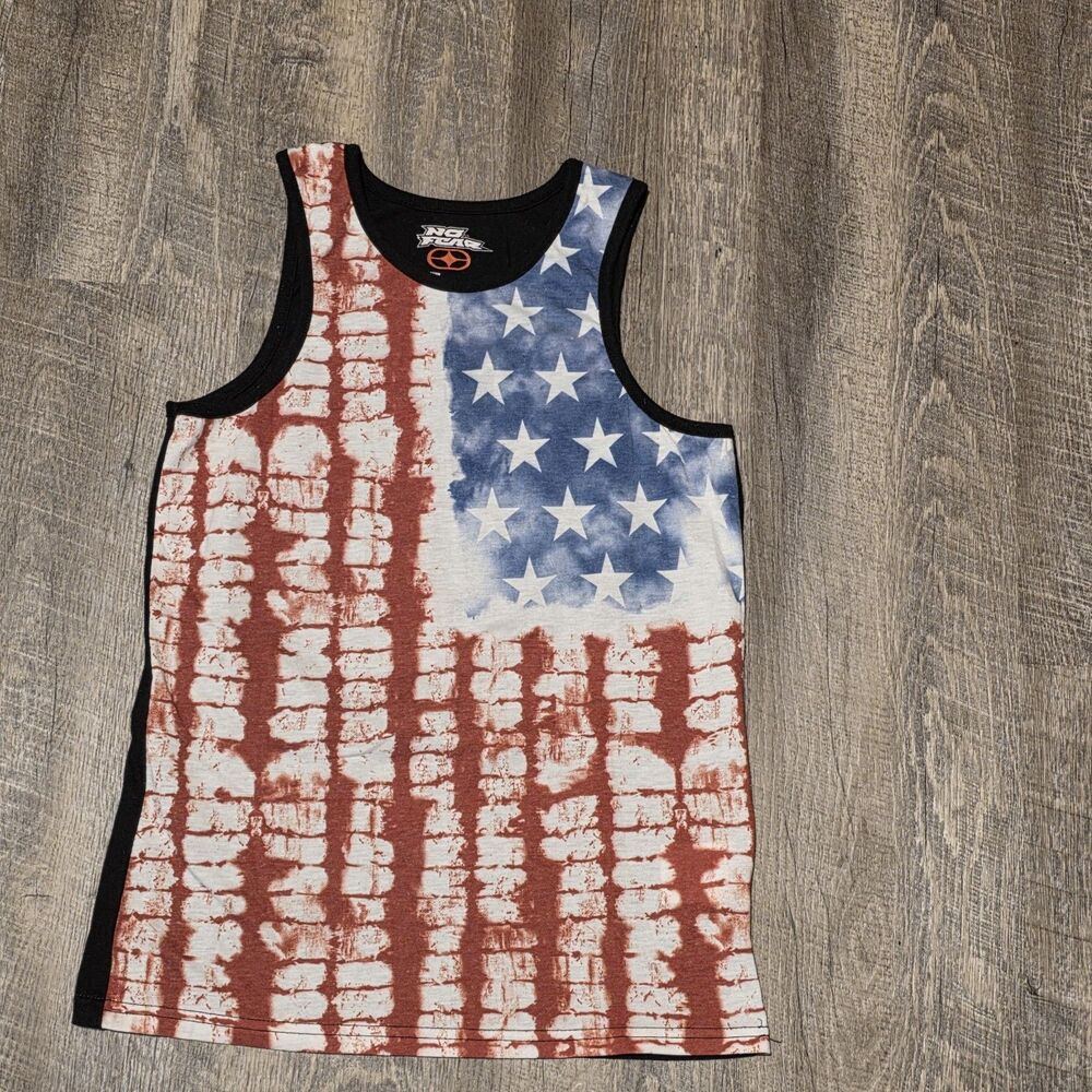 Vintage 90s NO FEAR Tank Top Sleeveless Cutoff Shirt USA Flag Youth XL